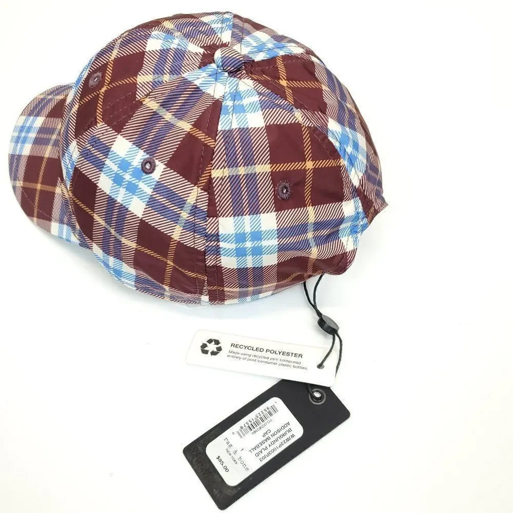 Rag & Bone Unisex Addison Baseball Cap in Burgundy Plaid